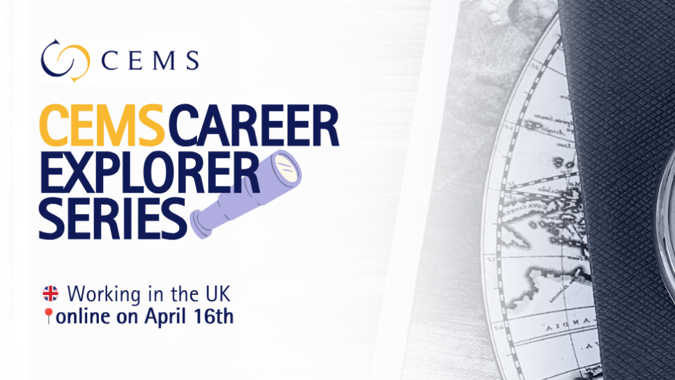 This is a picture of a compass with the title "CEMS Career Explorer Series" and the event date.
